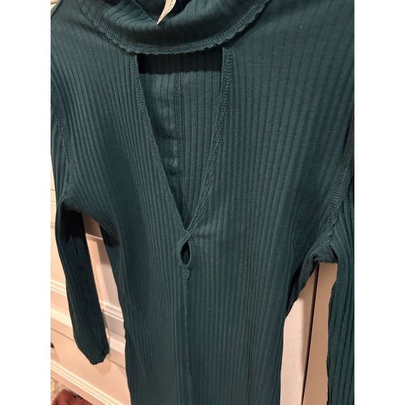 Free People Top Ribbed Keyhole Teal Green Long Sleeve Womens - Picture 4 of 4